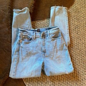 GAP high waisted denim distressed light wash blue jeans